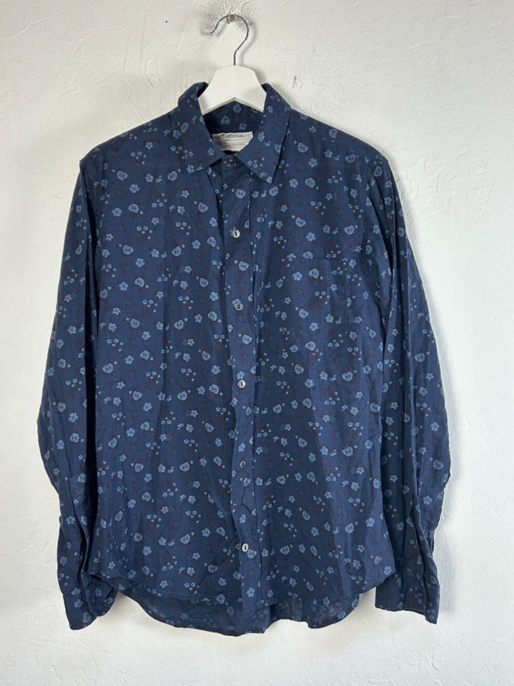 Current/Elliott Mens Floral Button-Up Shirt Long Sleeve Navy Blue Lightweight